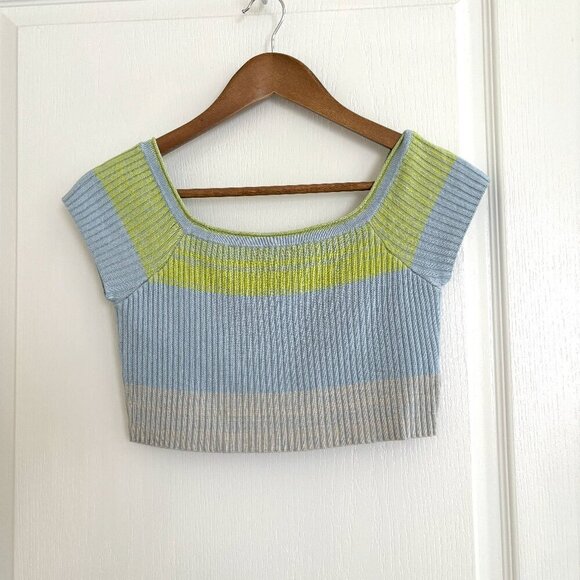 Daily Practice Ribbed Knit Cropped Top Small Blue Green Anthropologie - Picture 2 of 7